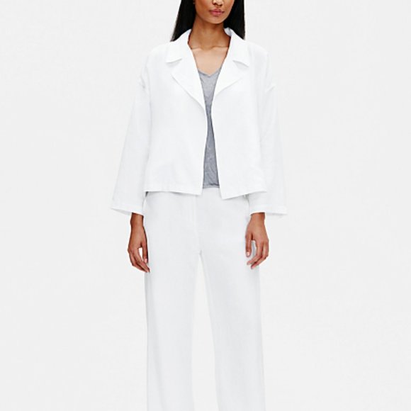 EILEEN FISHER WHITE TENCEL & ORGANIC LINEN SLUB JACKET - Picture 2 of 3